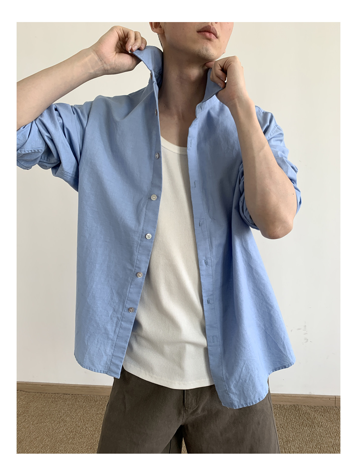 MION Blue Linen Loose Shirt