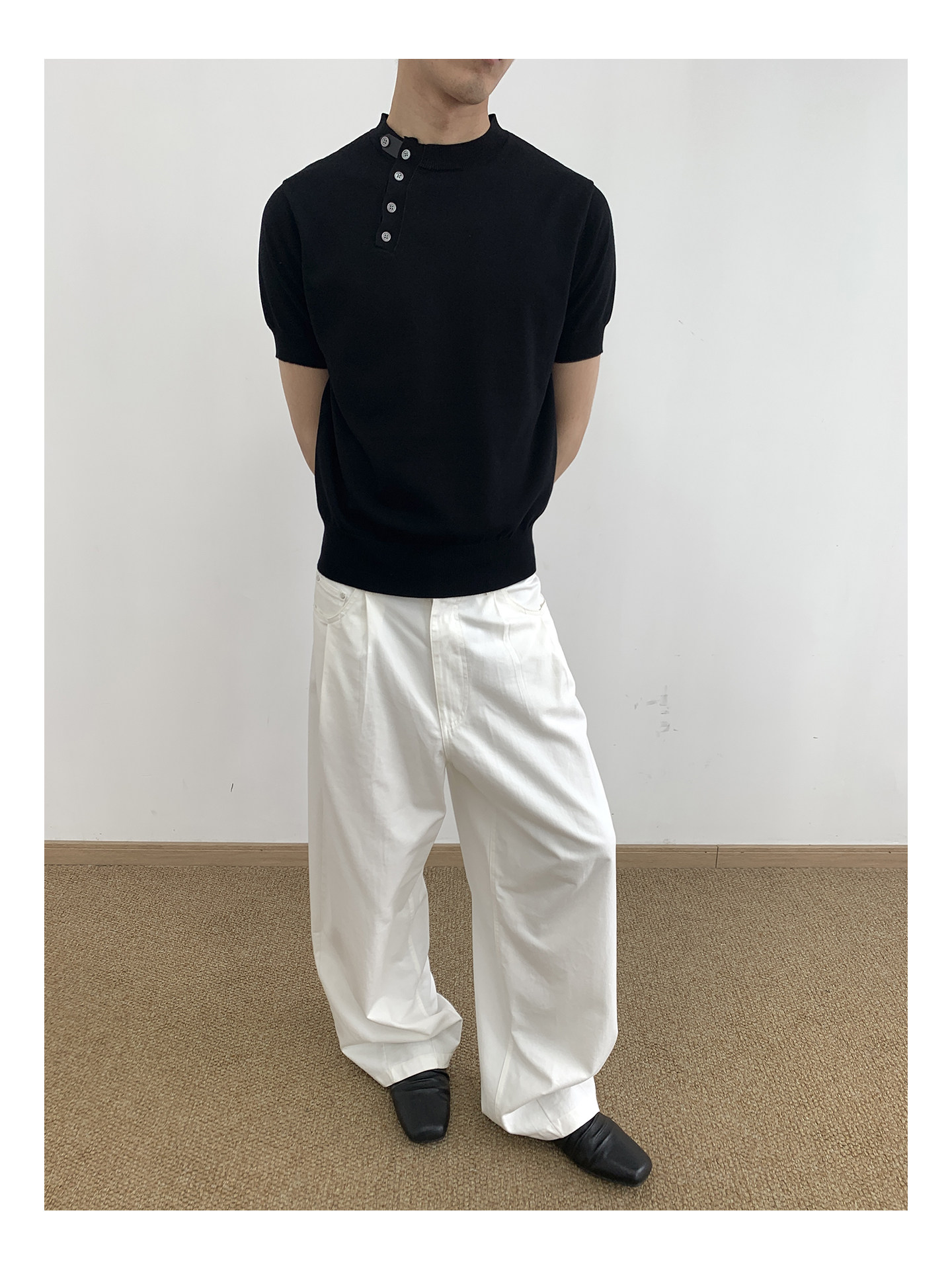 MION Asymmetric Button Knit Tee