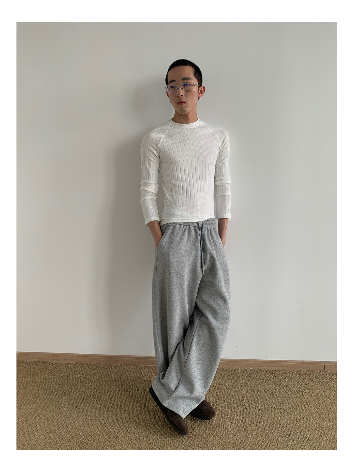 MION 280g Striped Ribbed Cropped Long-Sleeve Tee