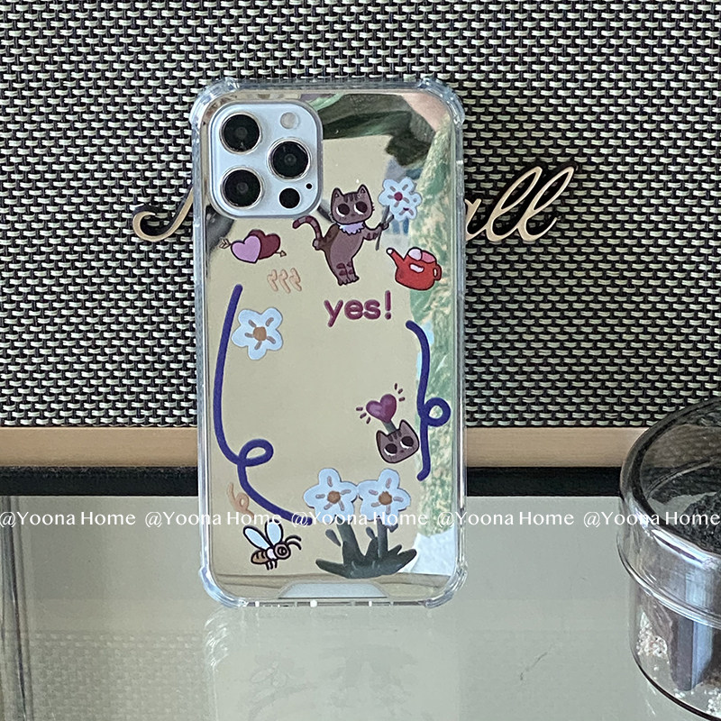 Yoona Home mirror graffiti puppy flower bushes apply Apple 12promax mobile phone protective shell iphone11 xr