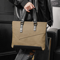 Hong Kong Genuine Leather Light Business Mens Portable Briefcase Business Travel Document Bag Large Capacity Shoulder Computer Bag