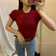 Oblique bottle homemade classic American AA style sexy short neck round exposed waist slim short-sleeved T-shirt top