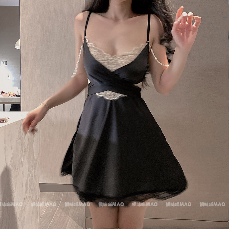 Orange Taste: 2022 New sexy sleeping dress Lace Dorsal Harness Sleepwear Woman Pure Desire Lingerie Summer