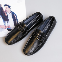 2022 spring new genuine leather mens bean-bean shoes Mens Korean version Leisure sloth shoes 100 hitch-free and breathable leather shoes