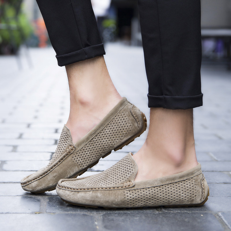 2023 new men's Doudou shoes men's summer breathable casual shoes leather hollow leather shoes cover feet lazy shoes trend