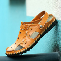 2022 Summer new mens cool shoes genuine leather Baotou Leisure beach Shoe Han version Breathable Dual-use Sandal Sandals