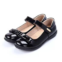 Girls Black Leather Shoes Princess Shoes Spring 2021 Childrens Shoes Children Leather Bow Student Black Dress Shoes