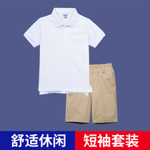 Childrens white polo shirt short sleeve set Leads Summer boys and girls casual cotton set primary school uniforms school uniforms