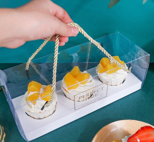3 pieces of paper cup muffin packaging box transparent portable towel roll packaging box mini 6 cup cake roll packaging box