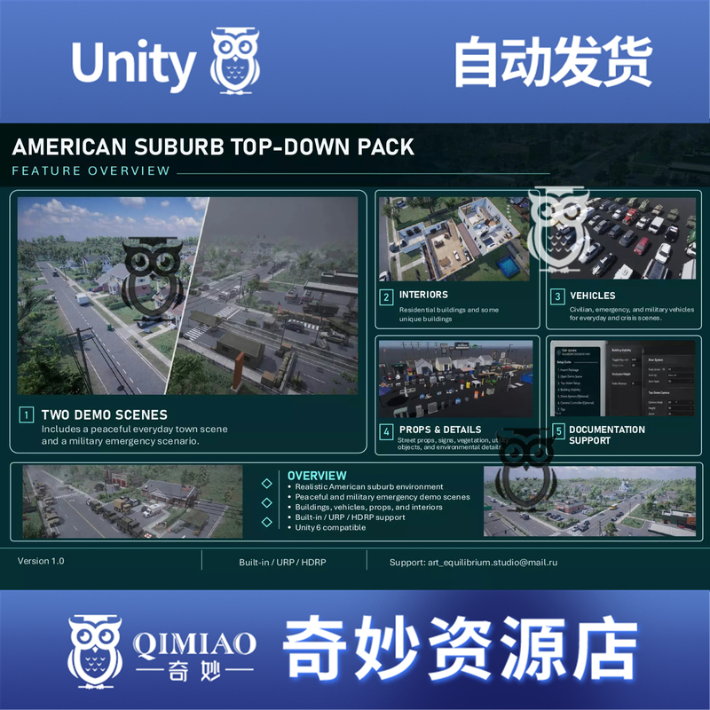 Unity American Suburb Top-Down Pack 1.0 Package Update American Suburban Scenes