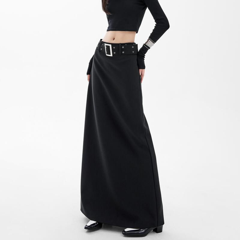 Edx Summer A-Line Skirt Black Suit Skirt Long Light Luxury Unique Beautiful Long Skirt Pear-Shaped Body Slit Skirt