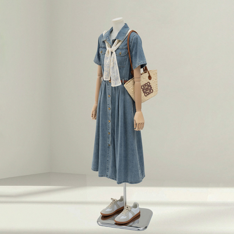 Very Pretty Summer Denim Dress 2026 New Style This Year's Popular Hot Item Short-Sleeved Shirt Dress for Petite People