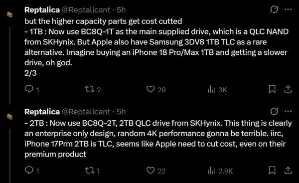 iPhone 18 Pro被曝混用TLC和QLC闪存