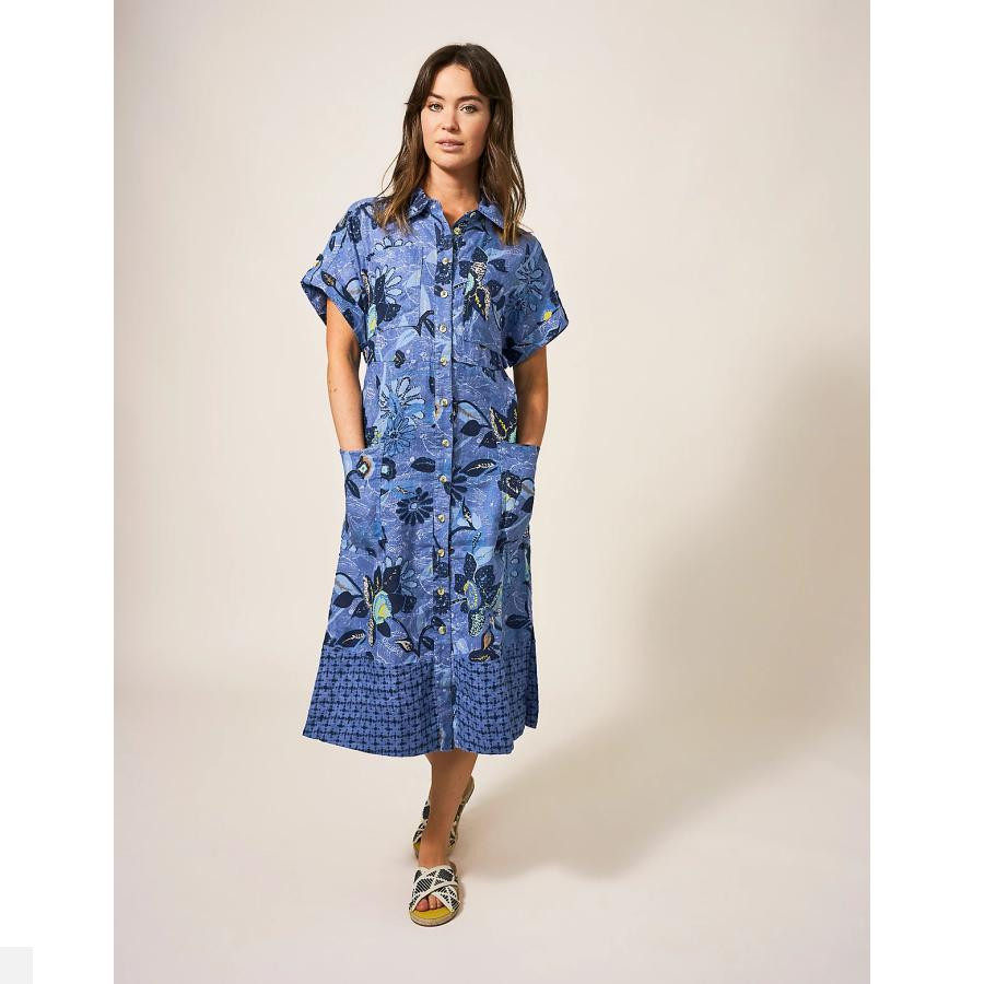 white Stuff UK 2023 New Womens Printed Short Sleeve Cotton Shirt Dress