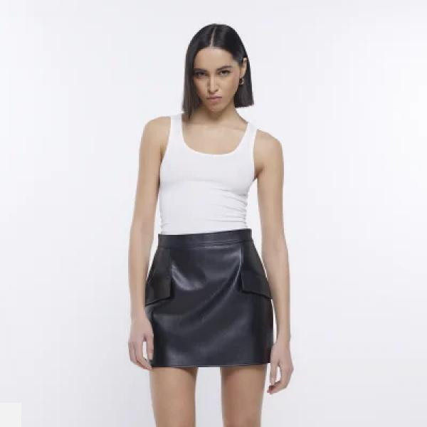 Direct mail UK 2022 new female dress playful black PU skirt half - body wrap