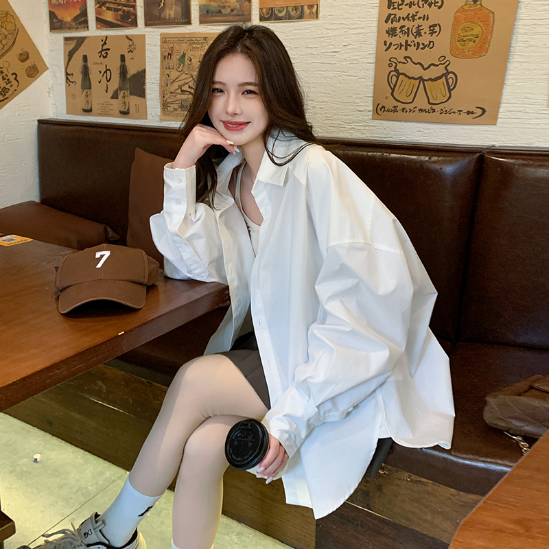 White Oversized Shirt for Women, 2026 Spring New Style, Loose and Lazy Style, Elegant Casual, Cool and Sophisticated Top