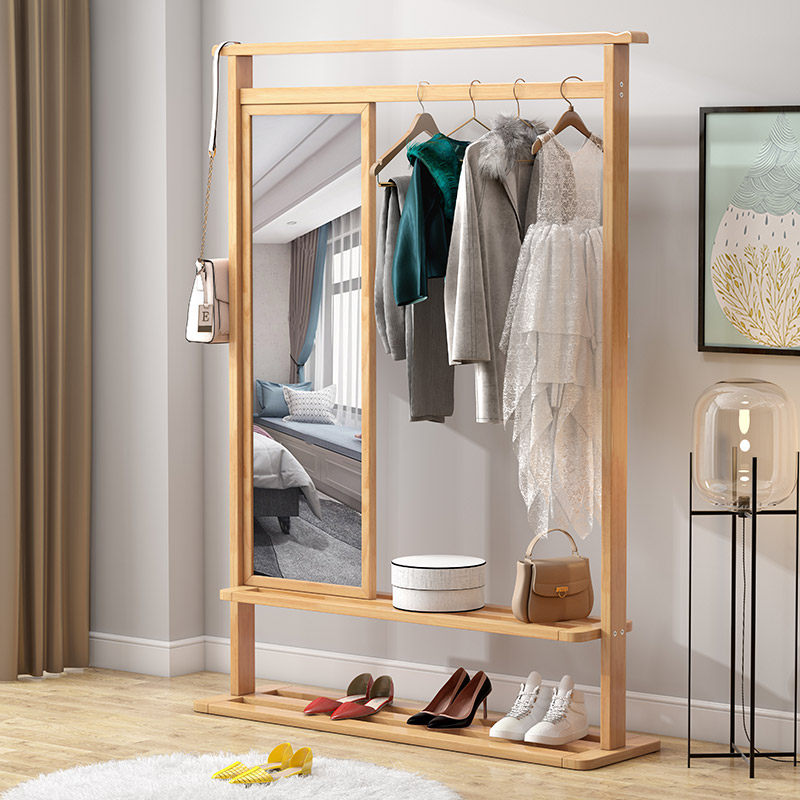 Solid wood cloister with floor-style mirror integrated Nordic ins style minimalist modern bedroom home net red ultra-thin-Taobao