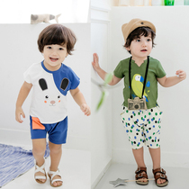 Boy short sleeve suit childrens two sets 2018 new summer clothing childrens baby half sleeve shorts T-shirt tide