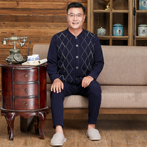 Middle-aged and elderly thickened velvet cardigan thermal underwear anti-cold winter suit mens winter underwear for the elderly and dad