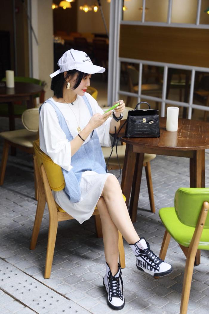 SEVE yirong quốc tế đích thực 7362 denim vest + T-Shirt kích thước lớn casual loose Hàn Quốc phiên bản của hai mảnh váy áo phao nữ dáng dài
