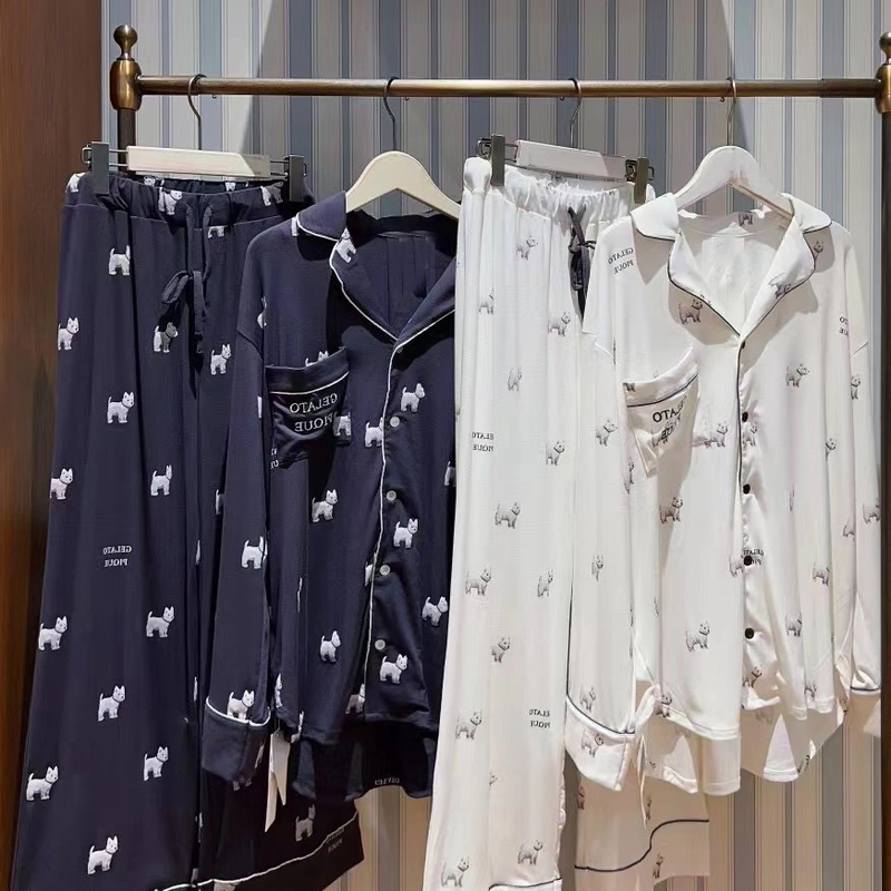 Japanese Style Women's Autumn and Winter New High-End Dog Print Long-Sleeve Modal Long-Sleeve Long Pants Loungewear Pajamas 6887