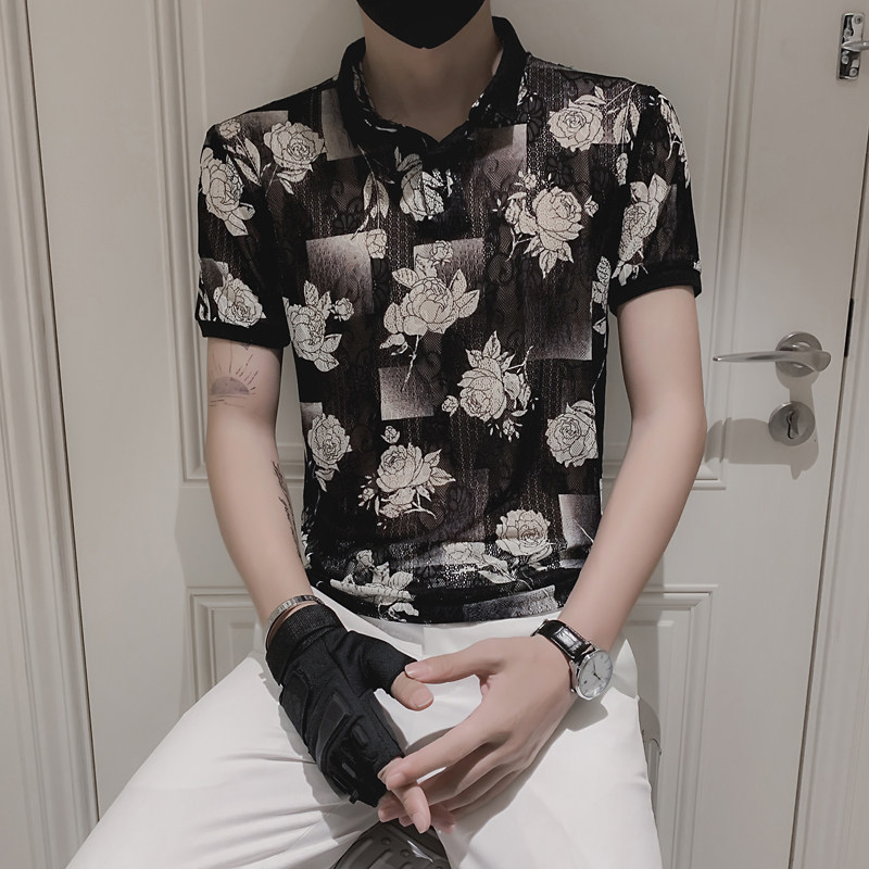 polo衫男短袖个性修身翻领t恤男士社会青年半截袖小衫   T118-P40