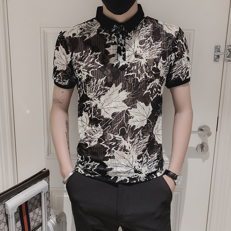 polo衫男短袖个性修身翻领t恤男士社会青年半截袖小衫   T117-P40