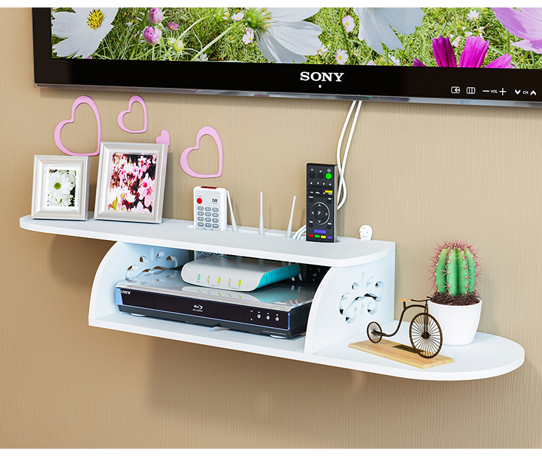 TV set-top box frame punch miễn phí kệ phòng khách TV tường trang trí phòng ngủ treo tường bộ định tuyến phân vùng - Kệ kệ để giày dép bằng gỗ