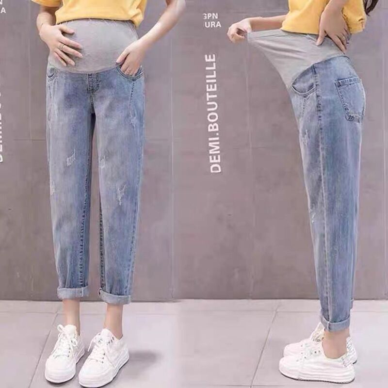 Plus-Size Maternity Jeans, Fashionable and Casual Skinny Pants for Spring and Autumn, Extra-Large Pregnancy Pants, Thin Spring and Summer Wear, Slimming Effect Plus-Size Maternity Jeans, Fashionable and Casual Skinny Pants for Spring and Autumn, Extra-Large Pregnancy Pants, Thin Spring and Summer Wear, Slimming Effect