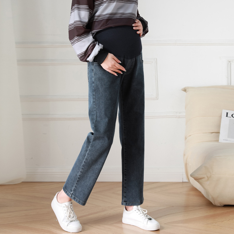 Plus Size Maternity Jeans Spring Straight-Leg Pants High-Waisted Slimming Fashionable Cigarette Pants Maternity Spring and Autumn Clothing Plus Size