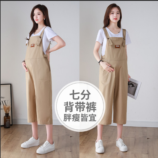 Plus-Size Maternity Overalls, Eight-Point Shorts, Summer Thin Wide-Leg Pants, Seven-Point Pants, All-Cotton Loose Fit, Extra-Large Maternity Wear