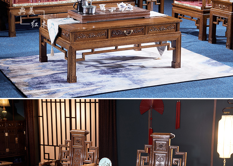 Mới phong cách Trung Quốc gỗ gụ nội thất cánh gà sofa gỗ rắn gỗ log log phòng khách nhỏ cổ ghế sofa kết hợp bàn cà phê - Bộ đồ nội thất bộ bàn ghế gỗ phòng khách