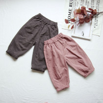 Korean childrens clothing Childrens cotton and hemp cross pants Korean board literary fan discount foot cotton and hemp pants Radish pants