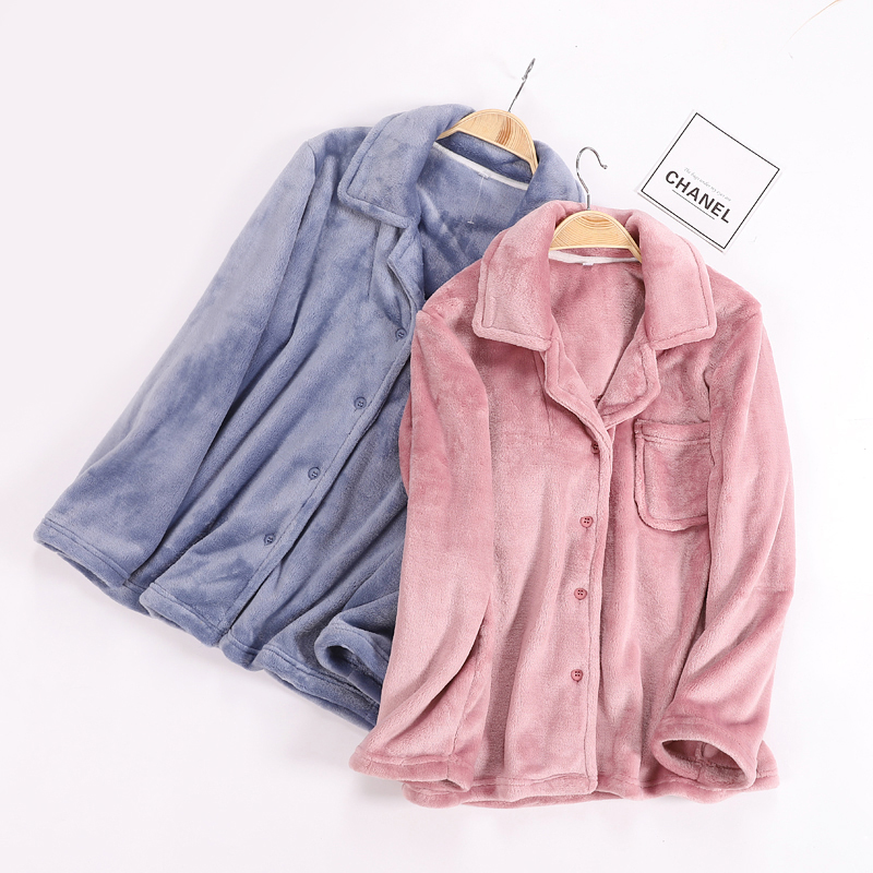 Winter coral velvet men's and women's pajamas thickened warm loose size couple flannel home clothing single top