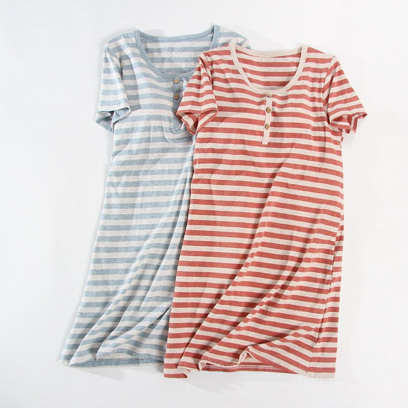 Summer half sleeves with chest cushion cotton quality sleeping dress free from wearing bra cups integral short sleeves female midskirt pure cotton pyjamas home clothes