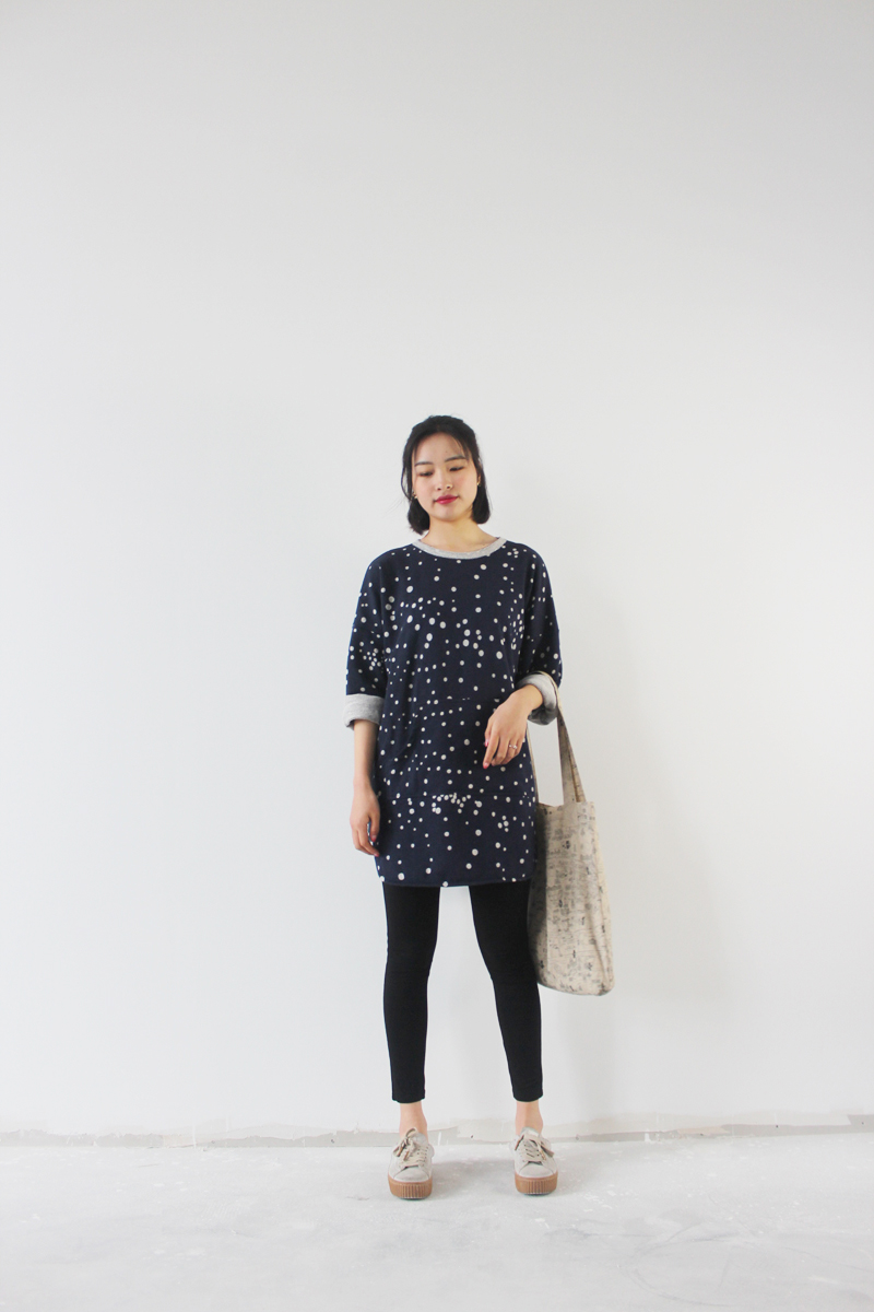 Whispering Moss*Denim-colored polka-dot terry mid-length shirt*Original production by Ling*201903035