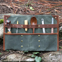 Savage bushcraft outdoor camping wax canvas cowhide tool bag kitchenware storage bag multi-function bag roll