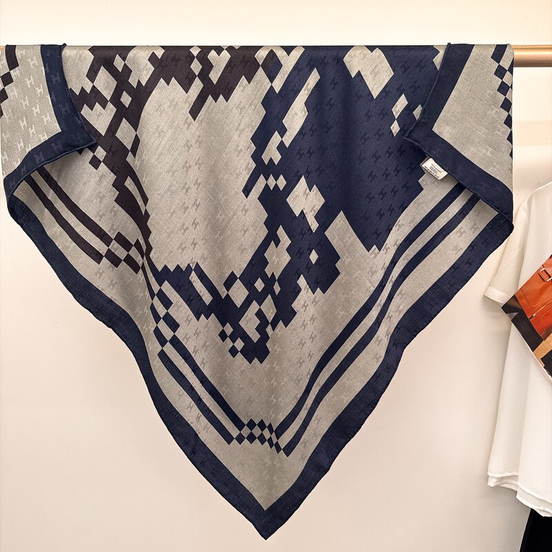 【Mosaic】Simple Color Silk Wool Scarf, Heavy Jacquard Large Square Scarf, Hand-Rolled Edges, New Autumn and Winter Style 【Mosaic】Simple Color Silk Wool Scarf, Heavy Jacquard Large Square Scarf, Hand-Rolled Edges, New Autumn and Winter Style