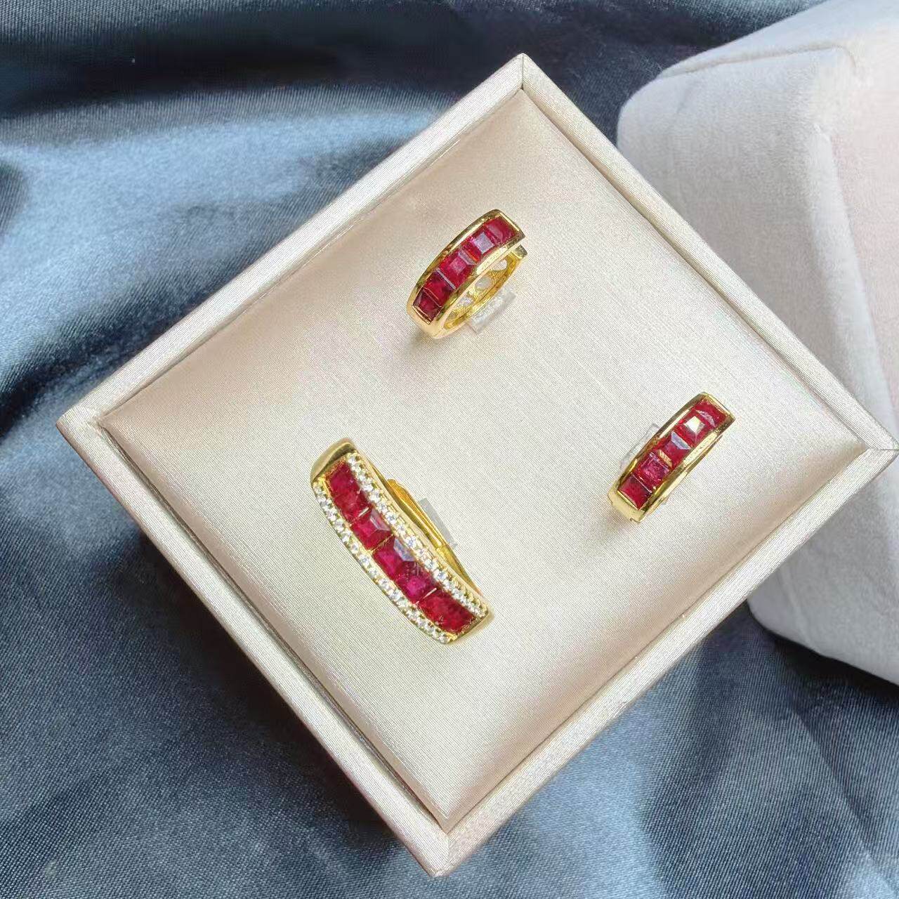 Natural pigeon blood red ruby 925 silver row ring