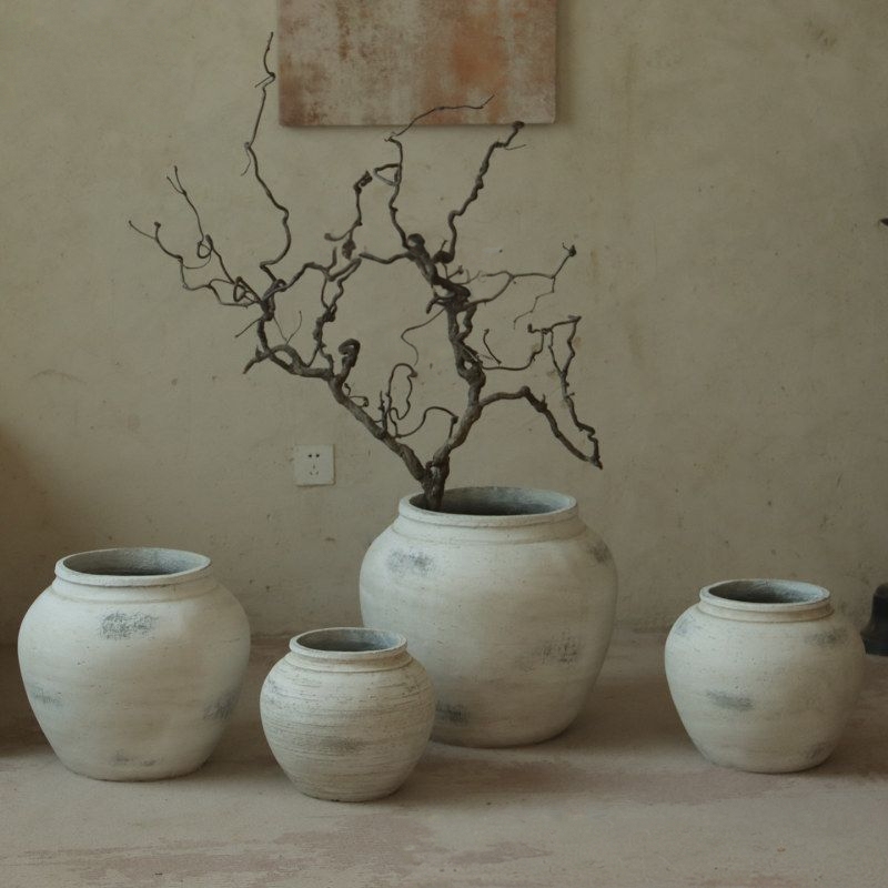 Retro White Large Flower Pot, Round Pot, Cement Pot, Ceramic Pot, Living Room Balcony Decoration, Green Plant Pot, Homestay Hotel Decorative Jar Retro White Large Flower Pot, Round Pot, Cement Pot, Ceramic Pot, Living Room Balcony Decoration, Green Plant Pot, Homestay Hotel Decorative Jar