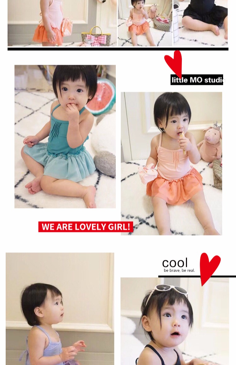 Baby girl ins áo tắm simi tình yêu sâu công chúa ren áo tắm trẻ em lớn ba lê dính liền áo tắm cha mẹ-con bộ bơi dài tay bé gái