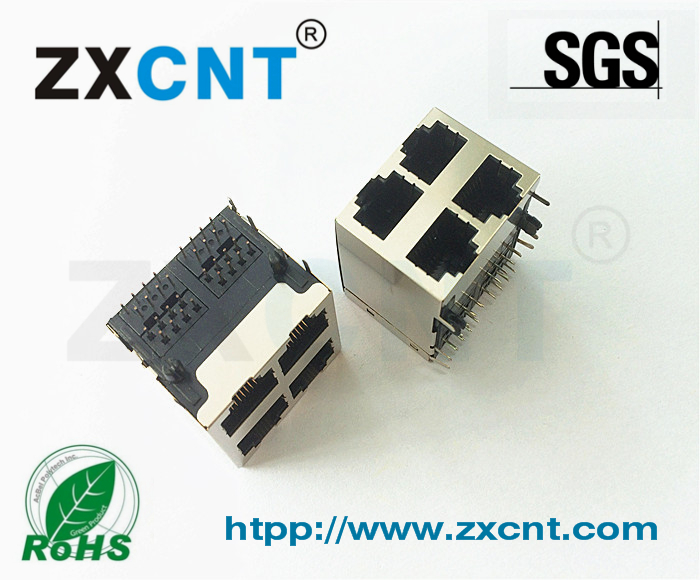 RJ45 2X2 no transformer 90 degree connector no light horizontal network route 8P8C four small size socket