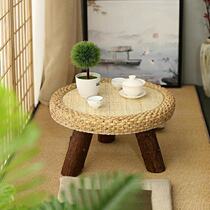 Rattan bay window table Small coffee table New Chinese style simple Tatami floor table Mini round Kang A few Zen solid wood flowers A few low tables