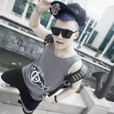 Shu Shu Japanese personality handsome T sports chest long version loose no trace LES corset chest strengthening bandage cotton hair thin