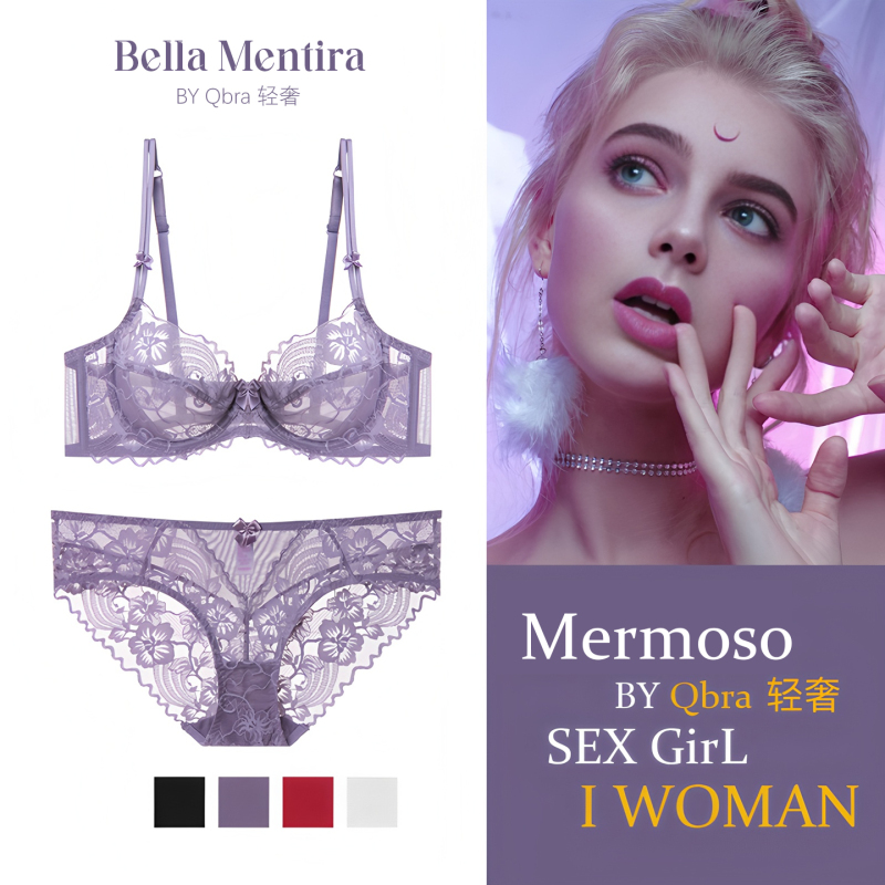 French-Style Purple Lingerie, Feminine, Ultra-Thin Lace, Large Bust, Soft Underwire Bra Set, Anti-Sagging, No Padding, Summer French-Style Purple Lingerie, Feminine, Ultra-Thin Lace, Large Bust, Soft Underwire Bra Set, Anti-Sagging, No Padding, Summer