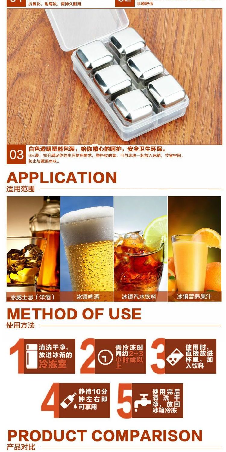 304 khối thép không gỉ đông lạnh 6 hộp lưu trữ nước đá đóng hộp uống nước đá với rượu whisky đá khối - Rượu vang giá đựng rượu