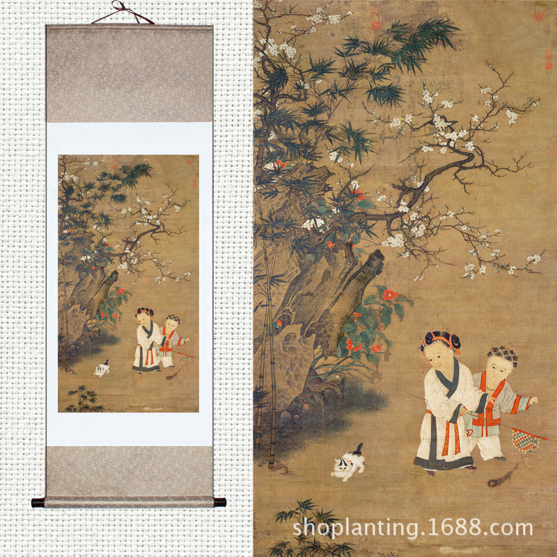 Su Hanchen winter play baby picture Painting and calligraphy characters Chinese painting Decorative painting Scroll axis frame painting core painting heart