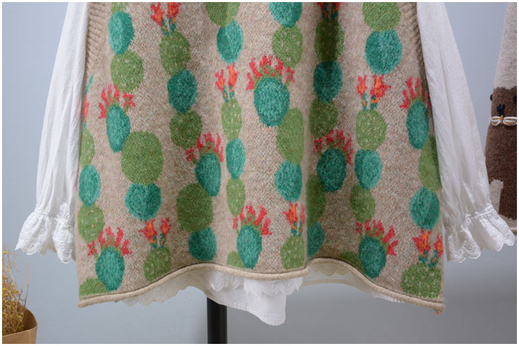 仙人掌提花毛衣背心 大码圆领森女针织坎肩学院风无袖减龄马甲潮