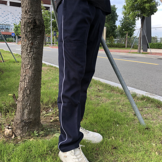 High school students school pants dark blue sports pants male and female students school uniform pants men's trousers a bar white edge summer thin section