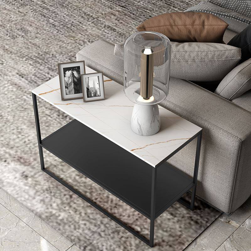 Modern minimalist small coffee table bedside table rectangular narrow slate living room square table sofa side light luxury corner table